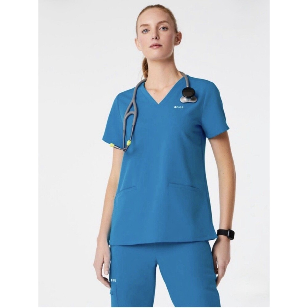 FIGS Women’s Casma Scrub Top Extreme Blue V Neck Medical Uniform Small